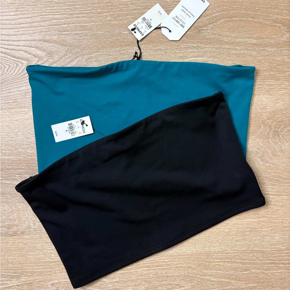 Express Teal & Black Body Contour Tube Tops